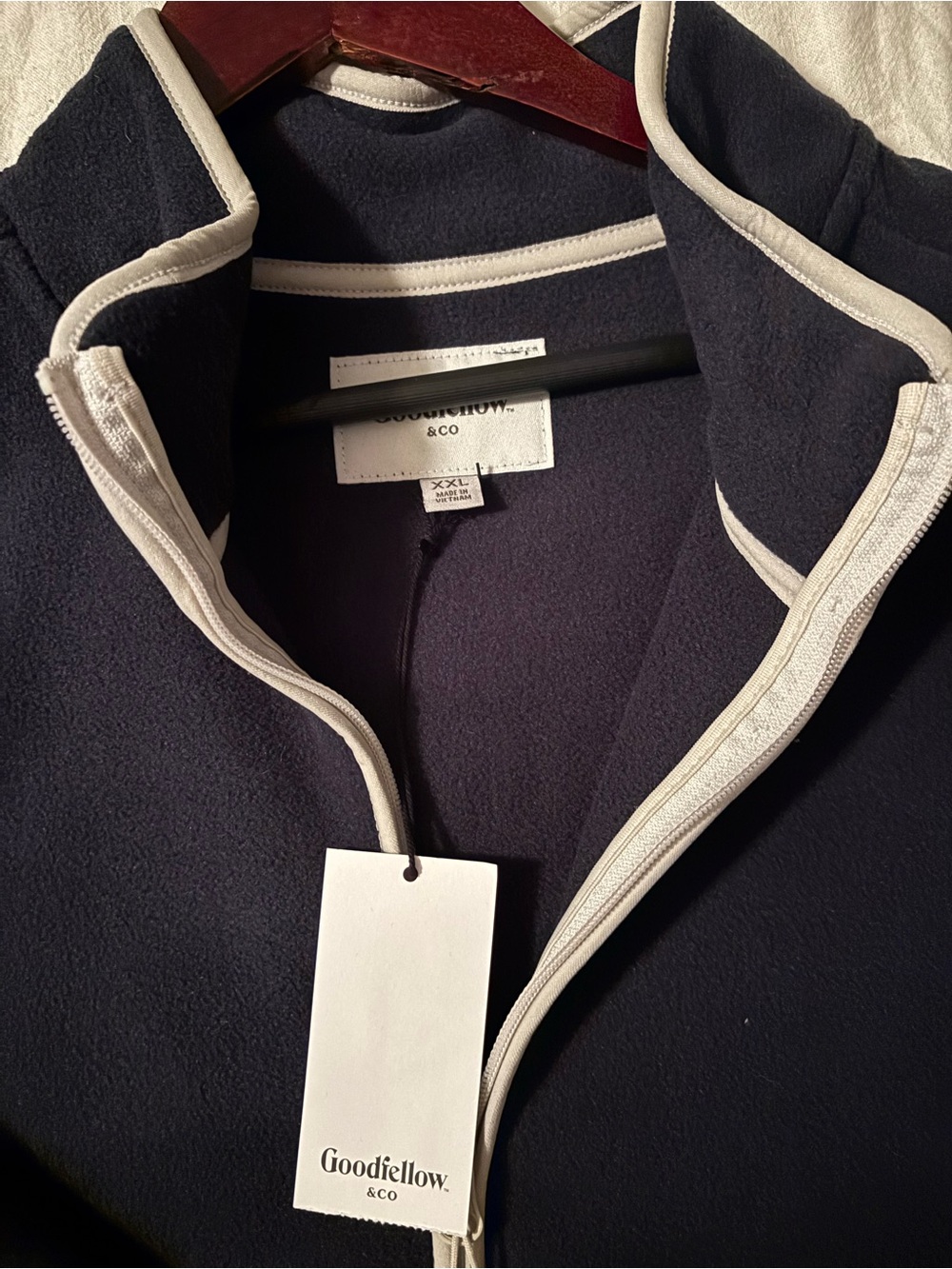 Goodfellow & Co Navy Fleece Jacket with Cream Trim